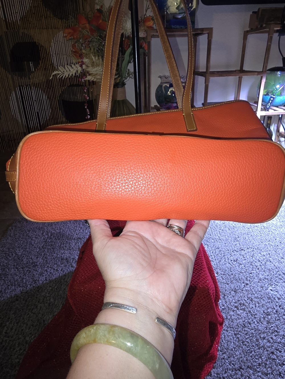 🦆Dooney & Bourke Orange Pebbled Leather Tote with Tan Trim EUC - Picture 4 of 15